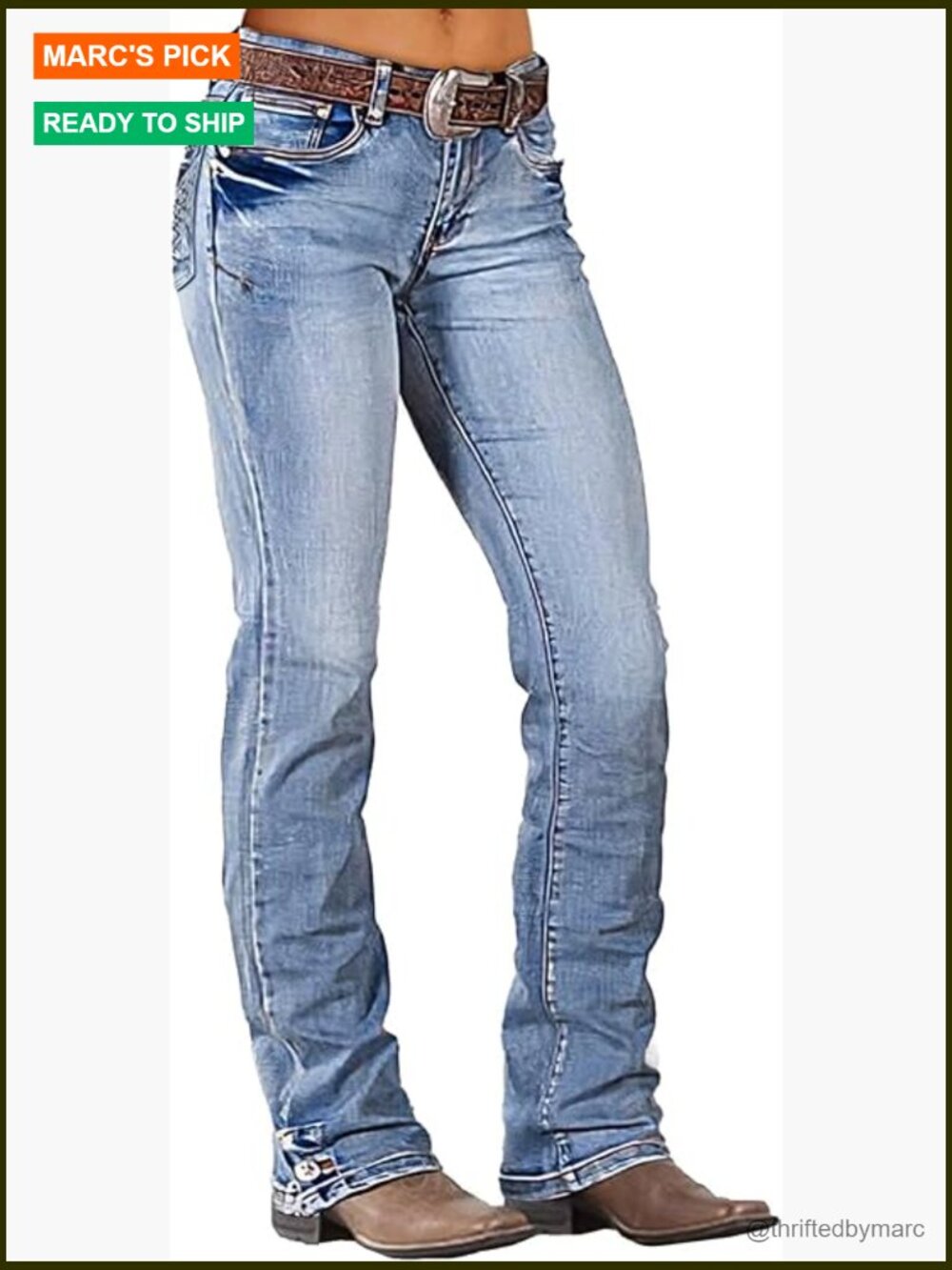 Mid Waist Boot Cut Jeans Stretchy Denim Pants Straight Leg